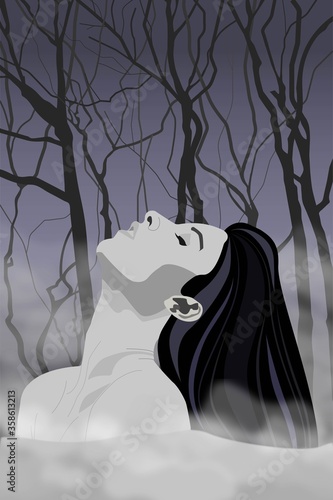 bathing girl in a dark forest