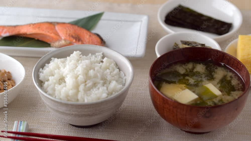 traditional japanese style breakfast on table traditional japanese style breakfast on table