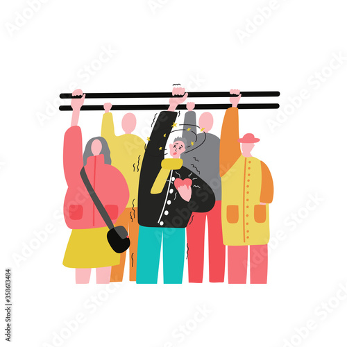 Panic attack in public transport. Vector on a white background. Illustration for websites, brochures, magazines.