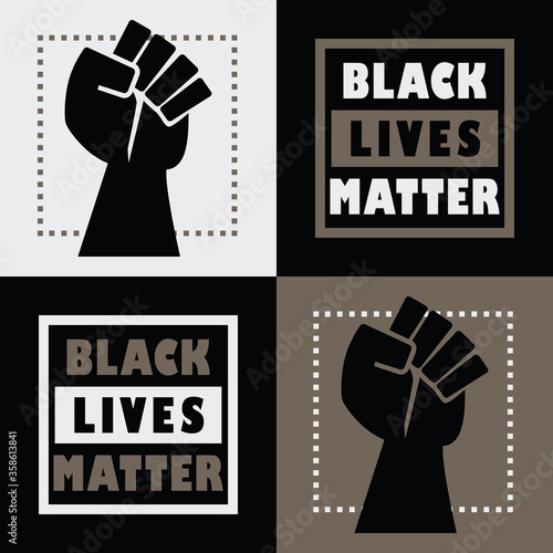 Wallpaper Mural Black Lives Matter square message emblem stickers set with black powerful fist symbol icon on black and khaki background Torontodigital.ca