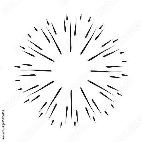 Hand drawn vector fireworks. Vintage hipster banners, insignias, radial sunbusrt.