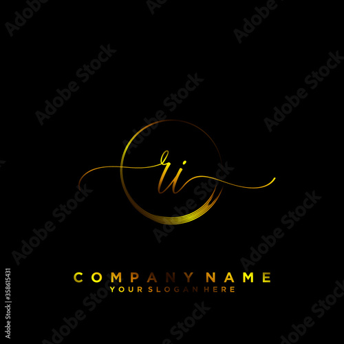 RI Initial handwriting logo vector 