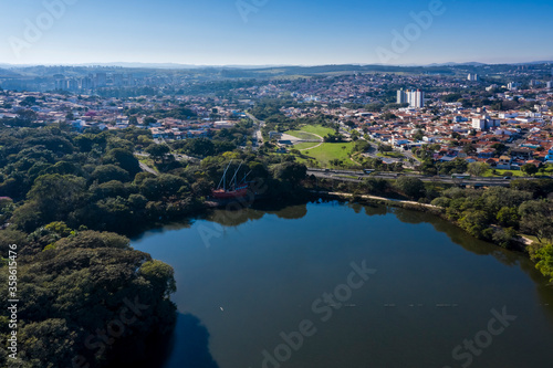 Taquaral lagoon in Campinas at dawn, view from above, Portugal park, Sao Paulo, Brazil © Erich Sacco
