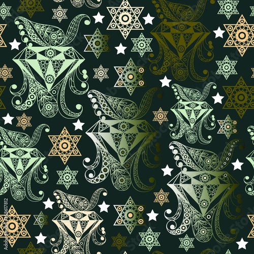 Seamless background with occult symbol. Masonic (freemasonic) texture (pattern). Suitable for textile, wallpapers, print, wrapping, scrapbooking, book cover, cloth design. Vector illustration.