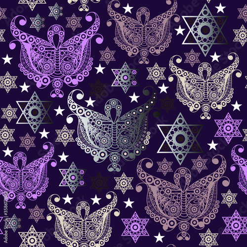 Seamless background with occult symbol. Masonic (freemasonic) texture (pattern). Suitable for textile, wallpapers, print, wrapping, scrapbooking, book cover, cloth design. Vector illustration.
