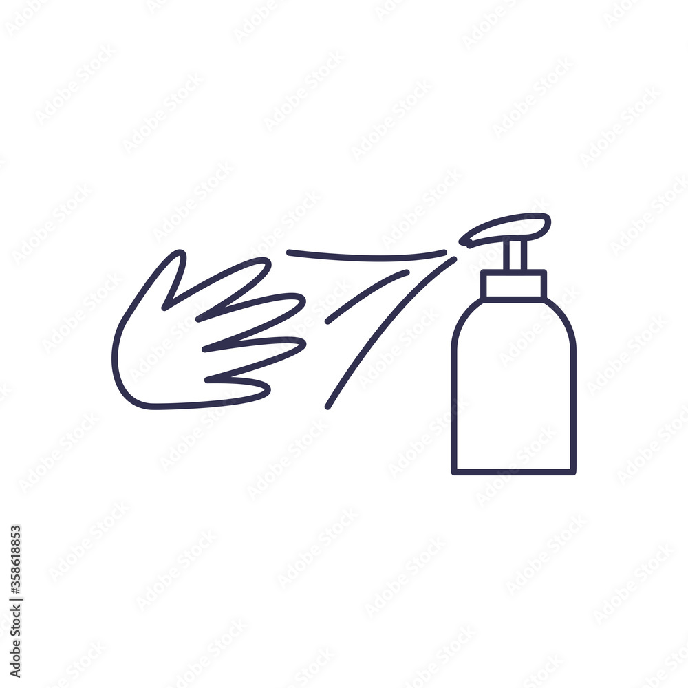 Hand and sanitizer bottle line style icon vector design Hand and sanitizer bottle line style icon vector design