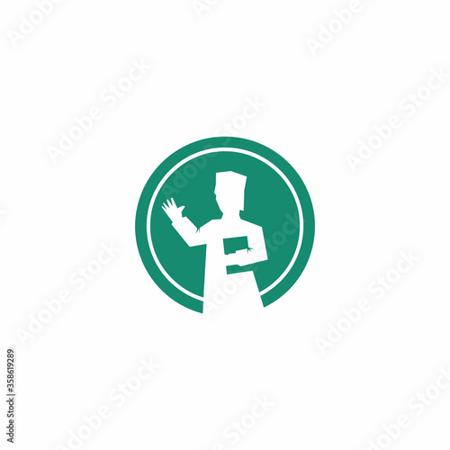 round negative space of islamic academician bringing book logo