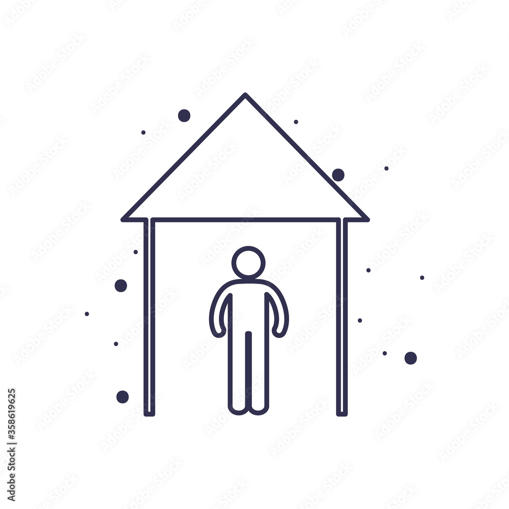 Social distancing of human avatar at house line style icon vector design