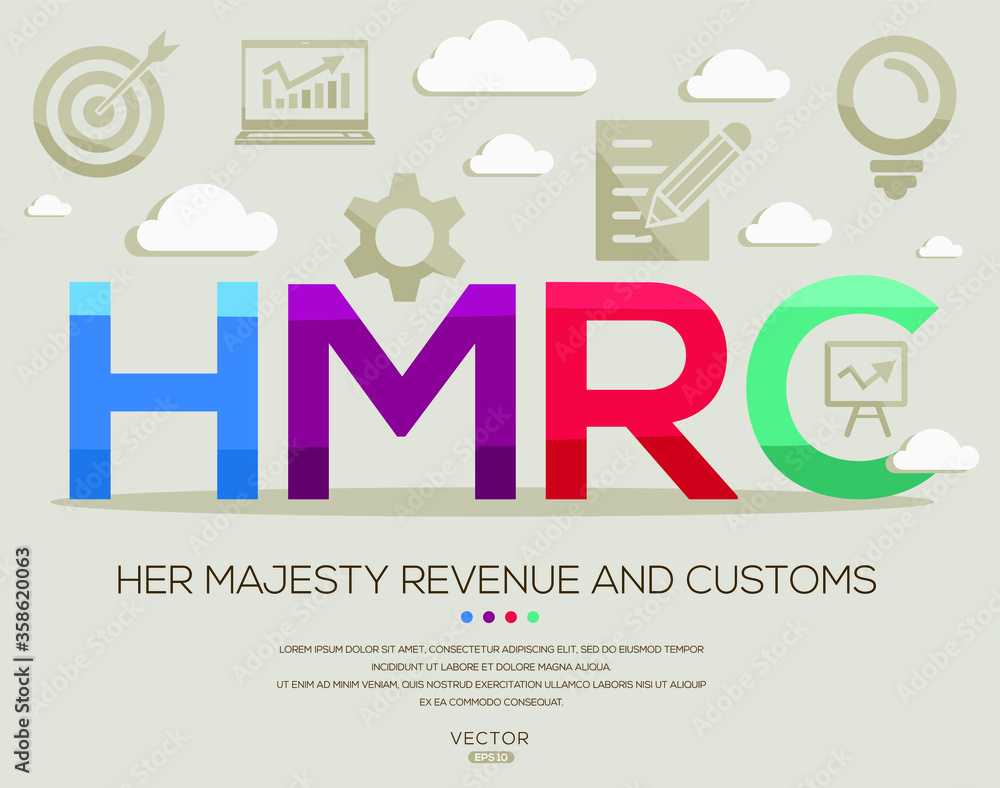 Fototapeta premium hmrc mean (her majesty revenue and customs) ,letters and icons,Vector illustration.