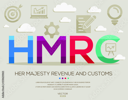 hmrc mean (her majesty revenue and customs) ,letters and icons,Vector illustration.