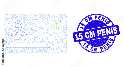 Web carcass personal credit card pictogram and 15 Cm Penis seal stamp. Blue vector round scratched watermark with 15 Cm Penis phrase.