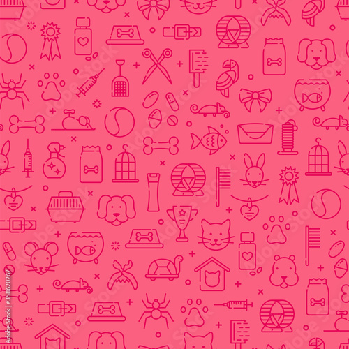 Seamless pattern for pet shop, veterinary clinic, pet store, zoo, shelter. Flat style design, vector illustration.