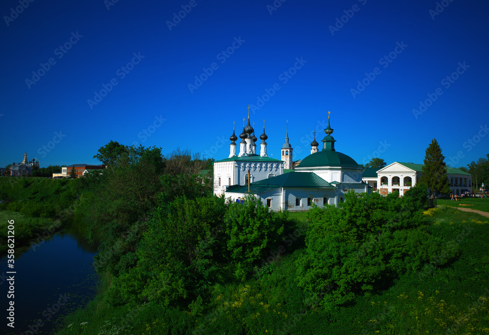 Church at summer forest background