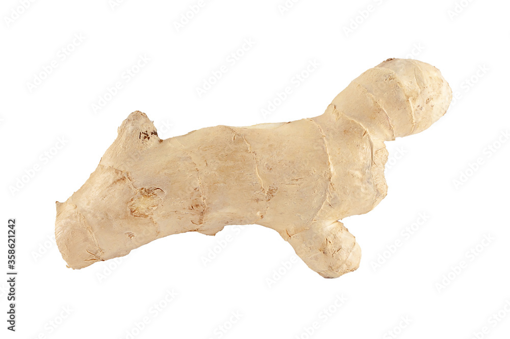 Portion of ginger root close-up isolated on a white background. Vitamin root to fight colds. Portion of ginger root close-up isolated on a white background. Vitamin root to fight colds.