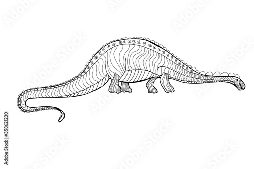Dinosaur, Cretaceous, line illustration for coloring. Coloring book for adults and children. prehistoric period. © Elena