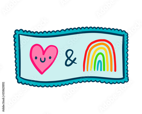 Love symbol smiling and rainbow together hand drawn vector illustration in cartoon doodle style homosexual gay print