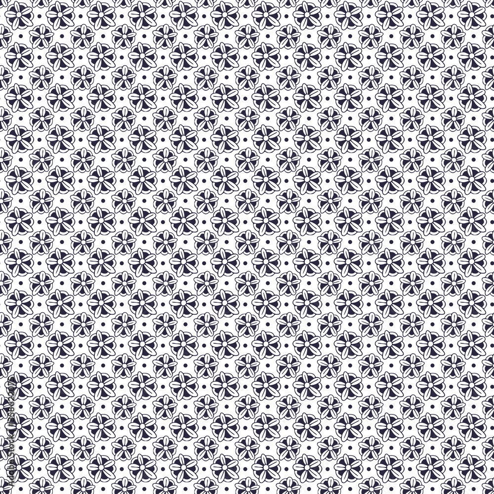Floral seamless pattern in black and white colors. Tiny flowers ornament for textile design. Pattern background with blossom flowers in minimalism style.