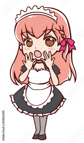 びっくり驚いたアニメ風のメイドさん