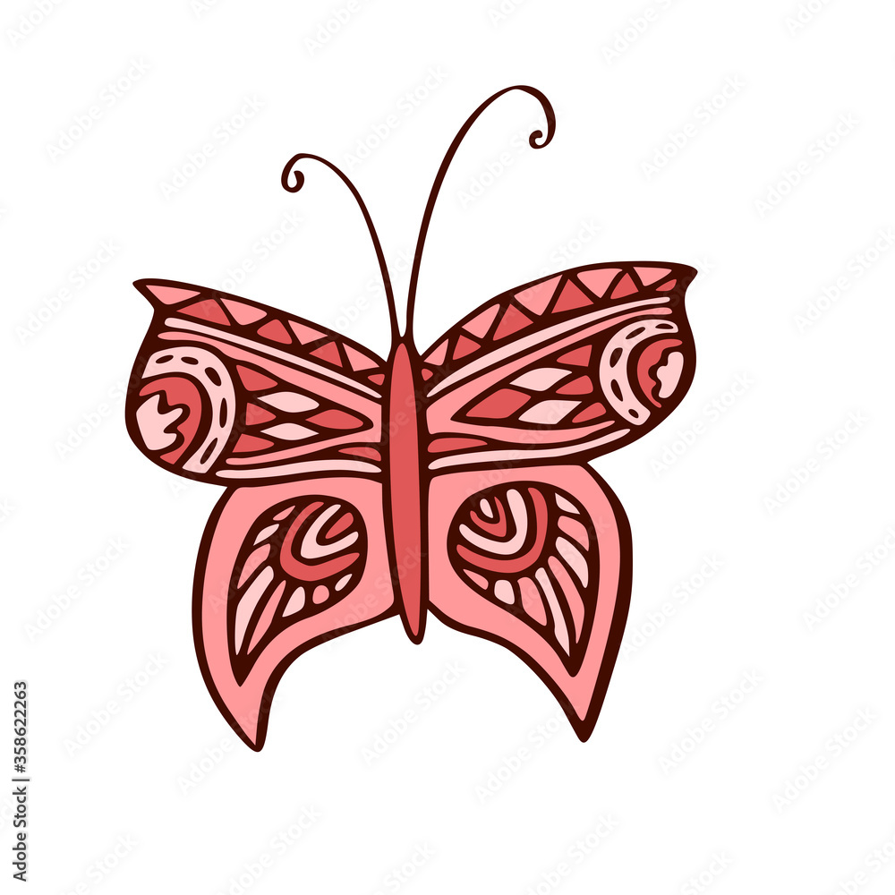 Butterfly doodle icon. Printable t-shirt design. Logo or poster. Cartoon art with hand drawn insect. Kids interior print. Butterfly doodle icon. Printable t-shirt design. Logo or poster. Cartoon art with hand drawn insect. Kids interior print.
