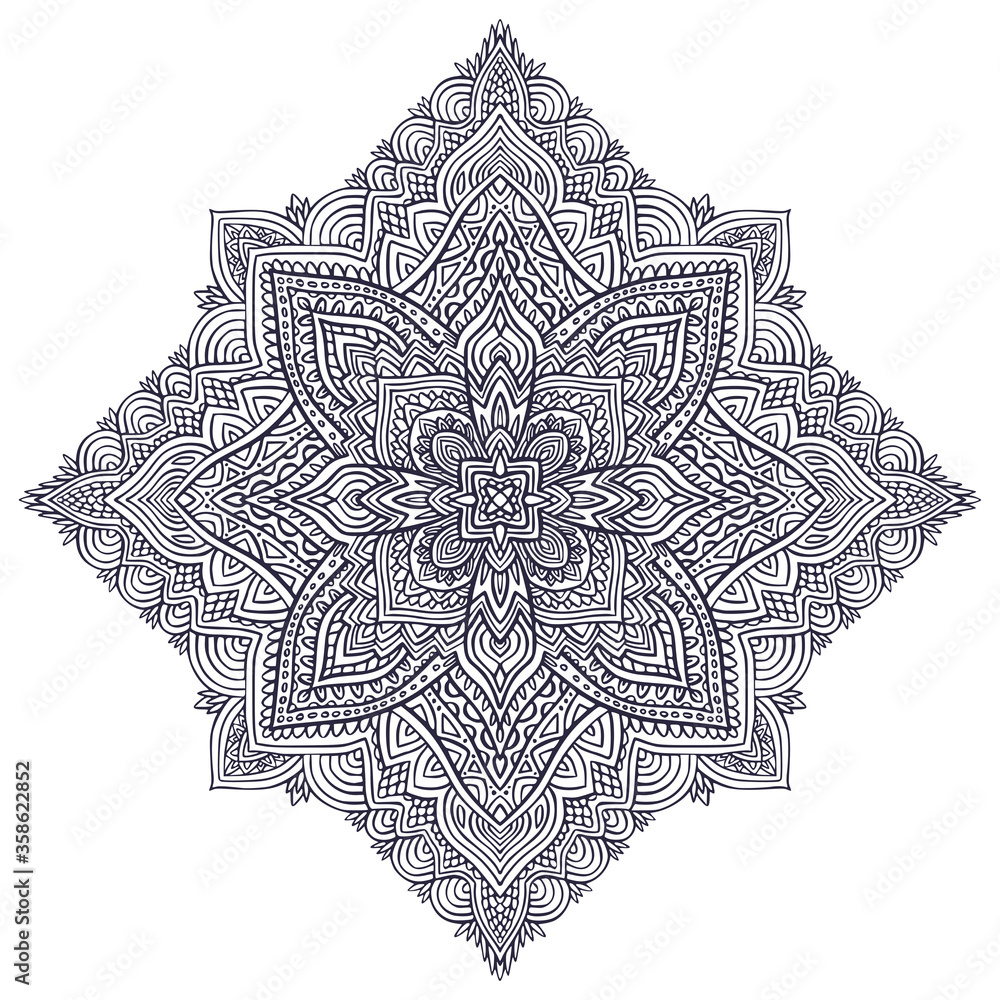 Fototapeta premium Luxury Ornamental Mandala. Tattoo art design. Elegant ornament pattern. Colouring book page. Bohemian mandala print.