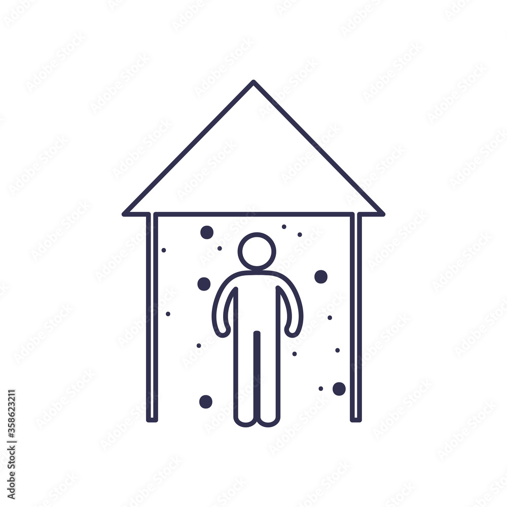 Social distancing of human avatar at house line style icon vector design Social distancing of human avatar at house line style icon vector design