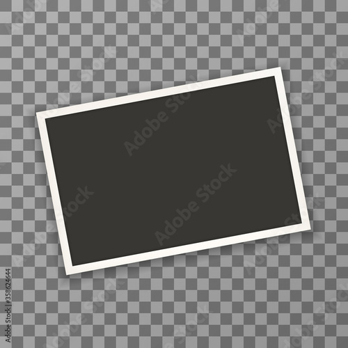 Old horizontal photo frame with shadow on transparent background. Vector illustration. EPS 10