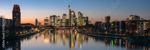 Fototapeta Naklejka Na Ścianę i Meble -  Panorama of the skyline Frankfurt am Main at twilight