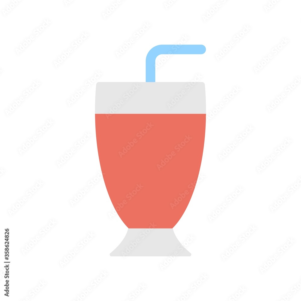 A glass of fresh fruit juice with pipette. Flat icon illustration. A glass of fresh fruit juice with pipette. Flat icon illustration.