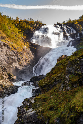 Fototapeta Naklejka Na Ścianę i Meble -  Kjosfossen, incredible waterfall of Norway