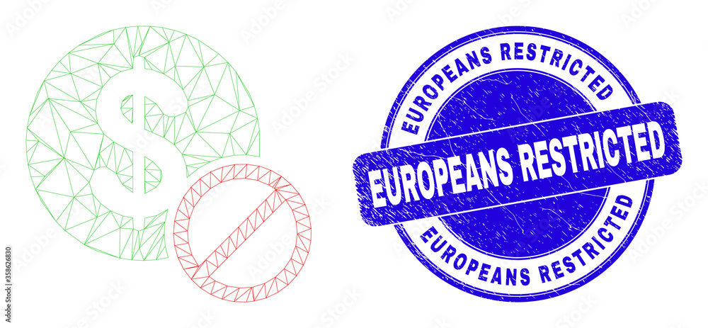 Web mesh priceless icon and Europeans Restricted watermark. Blue vector rounded distress stamp with Europeans Restricted caption. Abstract carcass mesh polygonal model created from priceless icon. Web mesh priceless icon and Europeans Restricted watermark. Blue vector rounded distress stamp with Europeans Restricted caption. Abstract carcass mesh polygonal model created from priceless icon.