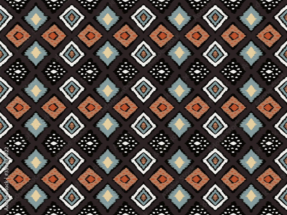 Ikat geometric folklore ornament with diamonds. Tribal ethnic vector texture. Seamless striped pattern in Aztec style. Folk embroidery. Indian, Scandinavian, Gypsy, Mexican, African rug. Ikat geometric folklore ornament with diamonds. Tribal ethnic vector texture. Seamless striped pattern in Aztec style. Folk embroidery. Indian, Scandinavian, Gypsy, Mexican, African rug.