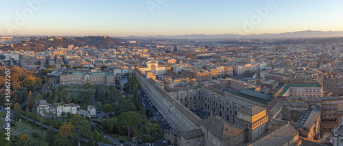 View of Vatican city and Rome from the dome of Saint Peter cathedral in the morning © Pavel Kirichenko