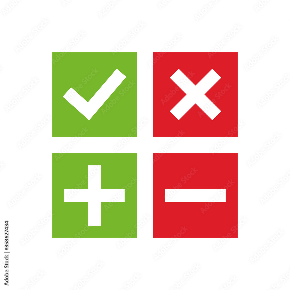 Obraz premium Checkmark, cross, plus, minus validation button on white background. Yes or no vector sumbol.