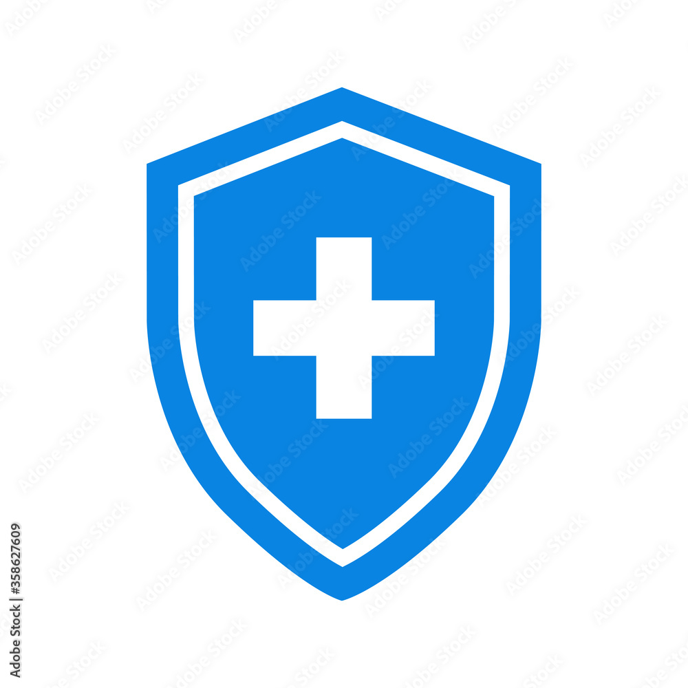 Flat medical protective shield. Shield icon with cross. Protection symbol. Vector EPS10. Flat medical protective shield. Shield icon with cross. Protection symbol. Vector EPS10.