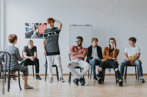 Unprepared boy in a class