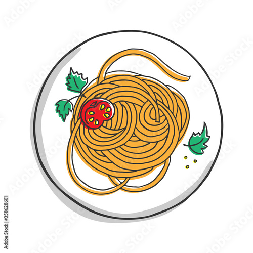 Hand drawn vector plate with pasta