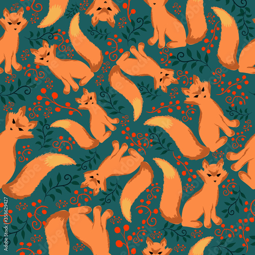 Fox hand drawn seamless pattern vector illustration