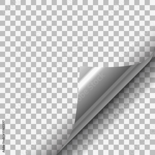 Silver metallic paper corner on transparent background.