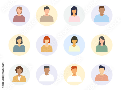 Avatar profile icon set. Young multicultural men and women portrait collection. Vector illustration isolated on white