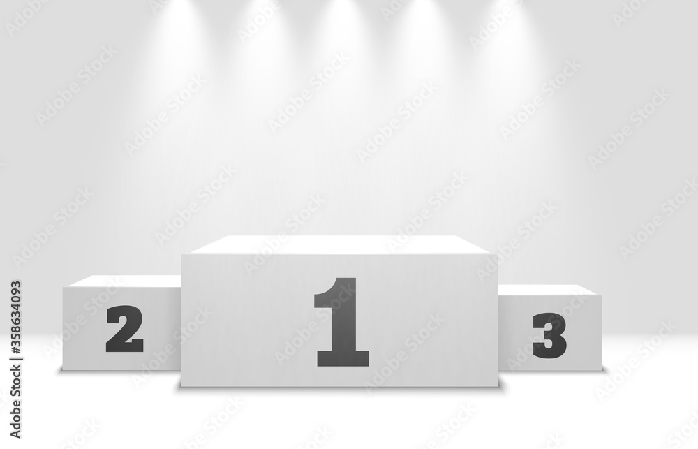 Realistic winners podium on a transparent background with beautiful lights and candy. Vector graphics. Realistic winners podium on a transparent background with beautiful lights and candy. Vector graphics.