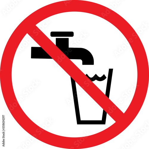 Non-potable water warning sign. Red background. Avoid drinking, cooking or washing.