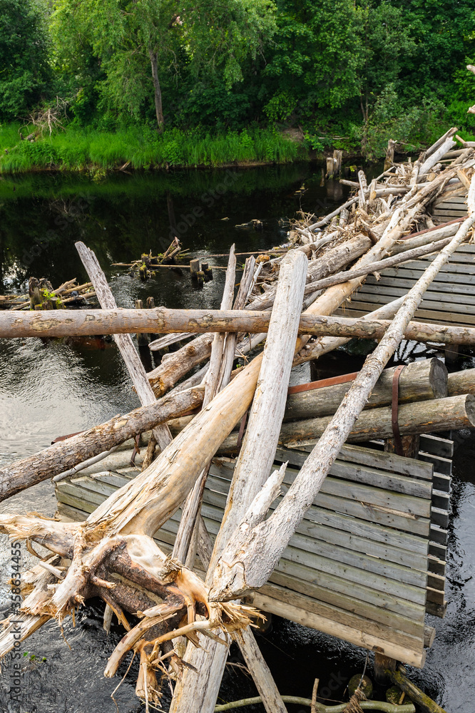 It's Part of a broken bridge over the river
