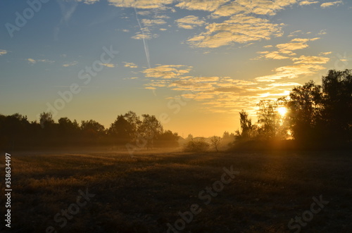 Sonnenaufgang Nebel Tau Heide