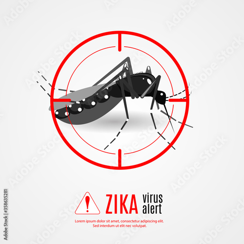 Caution of mosquito Aedes Aegypti icon, spread of zika and dengue virus. Vector Design.