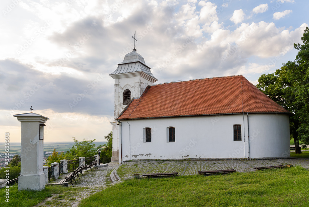 Vrsac, Serbia - June 04, 2020: Chapel of St. Cross (serbian: Kapela svetog krsta). The oldest Catholic church in Banat and built from 1720 to 1728.