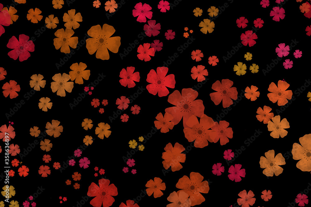 Obraz premium Flower background, flower pattern wallpaper with black background