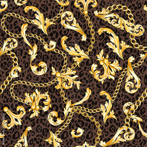 gold baroque seamless in golden chain pattern  backdrop trendy