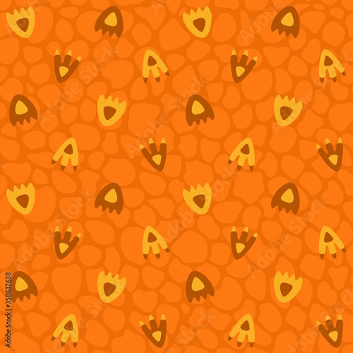 Seamless pattern with dinosaur footprint. Vector illustration for textile and fabric.