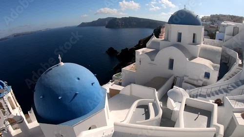 Santorini Oia Blue Domed Church And Caldera At Famous Travel Destination