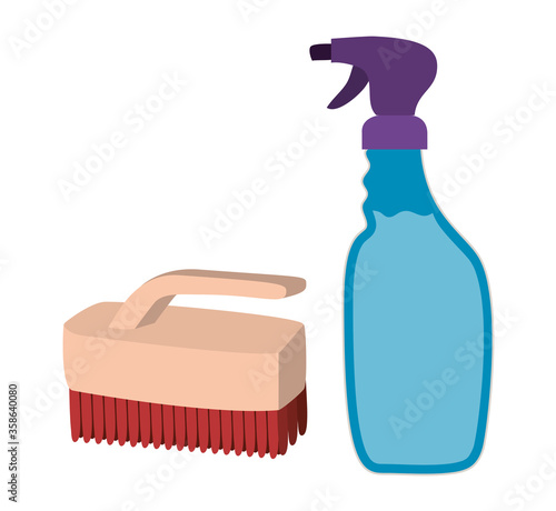 brush and spray bottle design, Cleaning service wash home hygiene equipment domestic interior housework and housekeeping theme Vector illustration